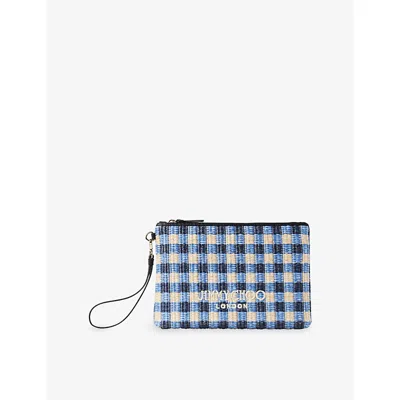 Jimmy Choo Womens Marine Mix/ecru Gingham Raffia Zipped Pouch