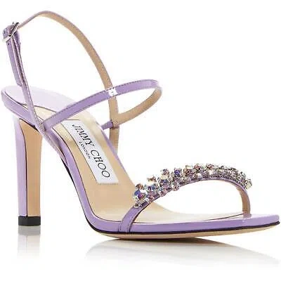 Pre-owned Jimmy Choo Womens Meira 5 Patent Leather Square Toe Ankle Strap Pumps Bhfo 7885 In Wisteria/aurora