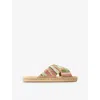 Jimmy Choo Womens Aciel Striped Raffia Flat Sandals Mti/dkcappuccino/ecr Eur 38/5 Uk In Multi