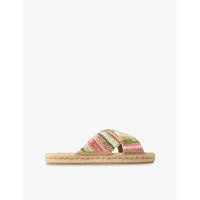 Jimmy Choo Womens Aciel Striped Raffia Flat Sandals Mti/dkcappuccino/ecr Eur 38/5 Uk In Multi