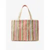 Jimmy Choo Beach Medium Striped Raffia Tote Bag In Multi/ecru/lightgold