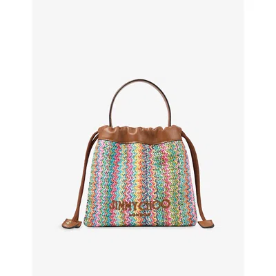 Jimmy Choo Womens Multi/tan/light Gold Chevron Raffia Drawstring Pouch