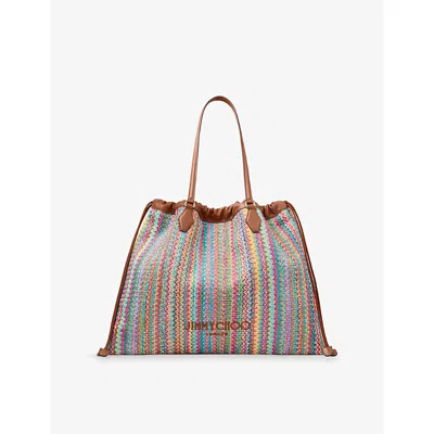 Jimmy Choo Womens Multi/tan/light Gold Drawstring Large Raffia Tote Bag