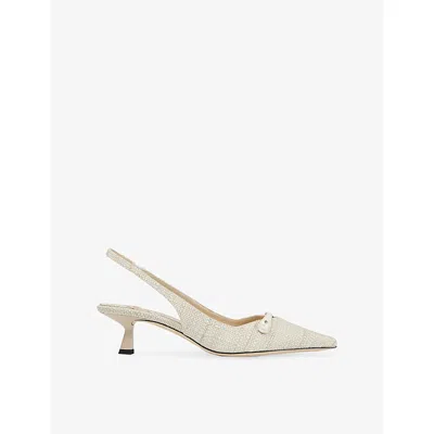 Jimmy Choo Womens Natural Amita 45 Slingback Raffia Heeled Pumps Eur 38.5 / 5.5 Uk In Gold
