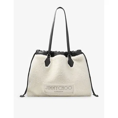 Jimmy Choo Womens  Drawstring Shearling Tote Bag In Black