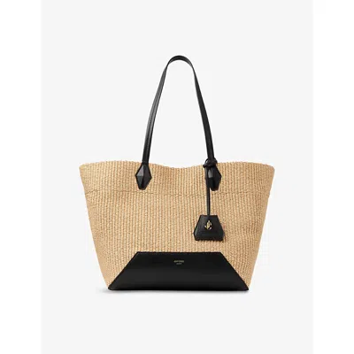 Jimmy Choo Womens Natural/black/gold Diamond Medium Raffia And Leather Tote Bag