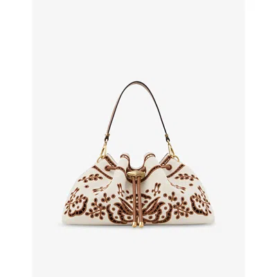 Jimmy Choo Womens Natural/tan/gold Cinch Medium Canvas Shoulder Bag