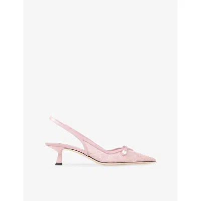 Jimmy Choo Womens Rose/rose Amita 45 Slingback Lace Heeled Pumps Eur 38.5 / 5.5 Uk In Pink