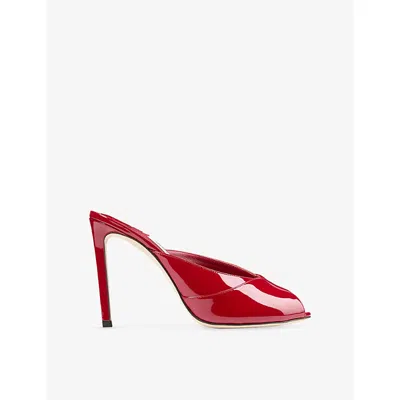 JIMMY CHOO WOMENS RUBY RED BRIGITTE 100 PATENT LEATHER MULES EUR 39 / 6 UK