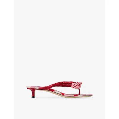 Jimmy Choo Womens Ruby Red Mix Liss 35 Leather Heeled Sandals Eur 37 / 4 Uk