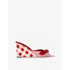 Jimmy Choo Livi 85mm Leather-trimmed Checked Wedge Mules In Red