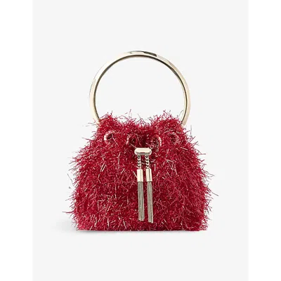 Jimmy Choo Womens  Bon Bon Micro Tinsel-embellished Top-handle Bag In Ruby Red/light Gold