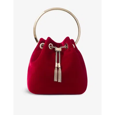 Jimmy Choo Womens Ruby Red/silver Bon Bon Velvet Top-handle Bag