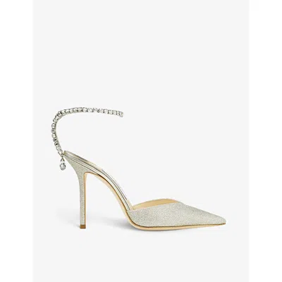 JIMMY CHOO WOMENS PLATINUM ICE/CRYSTAL SAEDA 100 SUEDE HEELED COURTS EUR 41 / 8 UK