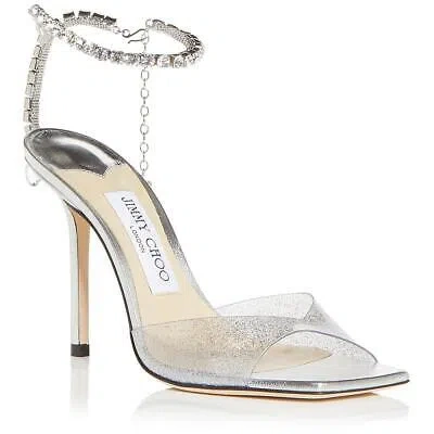 Pre-owned Jimmy Choo Womens Saeda Sandal 100 Rhinestone Ankle Strap Heels Shoes Bhfo 8367 In Silver/crystal