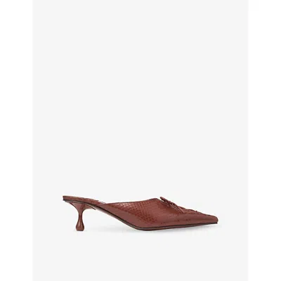 Jimmy Choo Womens Cognac Scarlett 50 Printed Leather Mules Eur 38.5 / 5.5 Uk In Brown