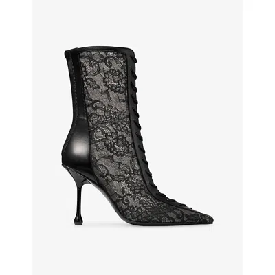 Jimmy Choo Womens Scarlett 95 Lace And Leather Ankle Boots Black/black Eur 40 / 7 Uk
