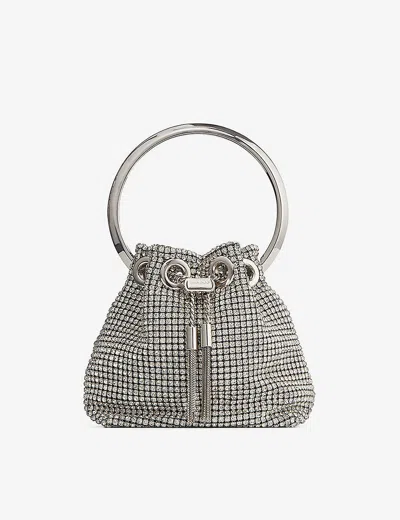 Jimmy Choo Womens Silver Bon Bon Micro Crystal-embellished Mesh Top-handle Bag