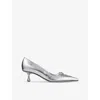 Jimmy Choo Scarlett 50 Lace-up Crinkled Metallic Leather Point-toe Pumps In Silver