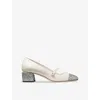 JIMMY CHOO JIMMY CHOO WOMENS SILVER/LATTE ELISA 45 PEARL-EMBELLISHED LEATHER HEELED COURTS