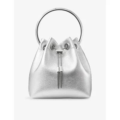 JIMMY CHOO WOMENS SILVER/SILVER BON BON METALLIC-LEATHER TOP-HANDLE BAG