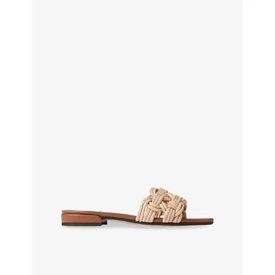JIMMY CHOO WOMENS TAN/NATURAL CHARA FLAT CROCHET RAFFIA MULES EUR 37 / 4 UK