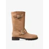 Jimmy Choo Womens Biker Mid Velvet-suede Boots Toffee Eur 38/5 Uk In Brown