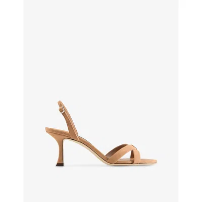 JIMMY CHOO WOMENS TOFFEE ELSY 70 SUEDE HEELED SANDALS EUR 37 / 4 UK