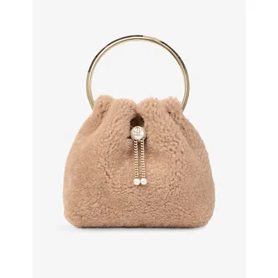 JIMMY CHOO WOMENS TOFFEE/LIGHT GOLD BON BON SHEARLING TOP-HANDLE BAG