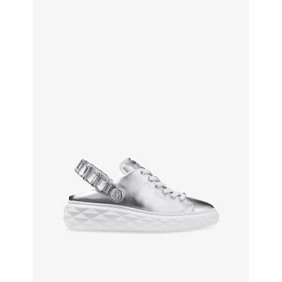 Jimmy Choo Womens V Silver/crystal Diamond Sling Leather Low-top Trainers Eur 36.5 / 3.5 Uk