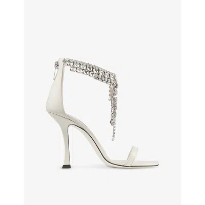 JIMMY CHOO WOMENS JIMMY CHOO VERITY 100 CRYSTAL-EMBELLISHED PATENT-LEATHER HEELED SANDALS