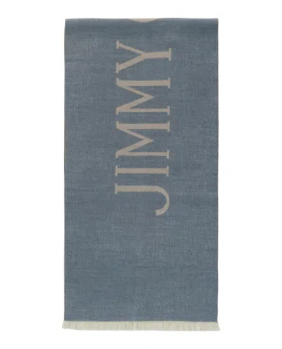 Jimmy Choo Wool Logo Scarf In Blue