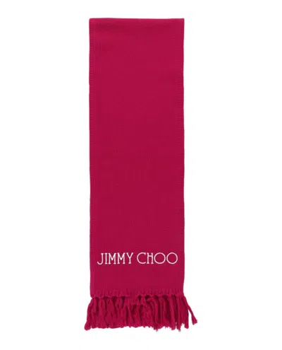 Jimmy Choo Wool Logo Scarf In Pink