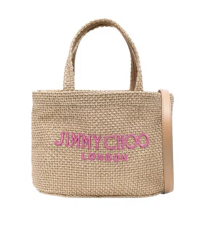 Jimmy Choo Mini Metallic Raffia Beach Tote Bag In Gold