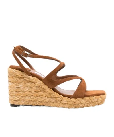Jimmy Choo Woven Wedge Platform Sandals In Brown