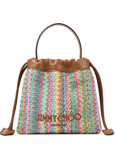 Jimmy Choo Woven-design Logo-embroidered Bucket Bag In Multi