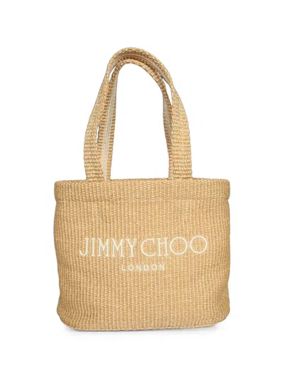 Jimmy Choo Woven-raffia Logo-embroidered Tote Bag In Neutral