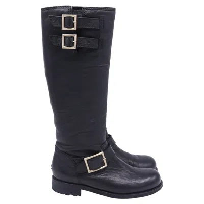 Jimmy Choo Wrinkled Yule Biker Boots In Black Leather