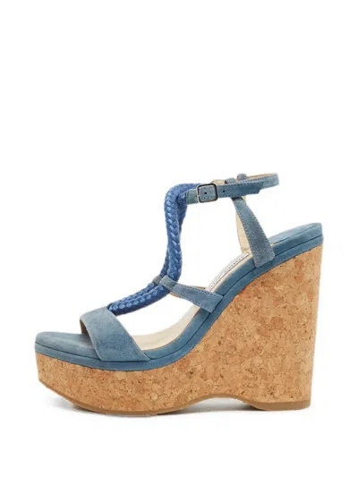 Pre-owned Jimmy Choo Wynwood Wedge Sandals In Blue