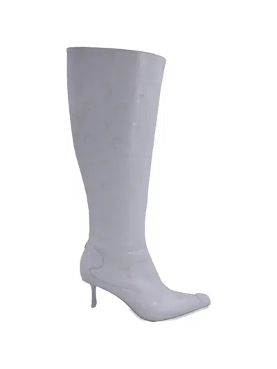 Pre-owned Jimmy Choo X Marine Serre Moon-print Leather Knee-high Boots In White