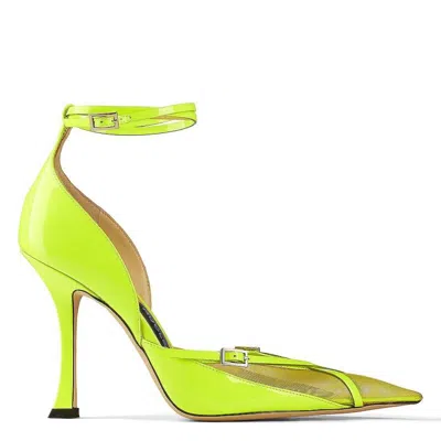 Jimmy Choo X Mugler Patent Leather Strap Pumps In Yellow