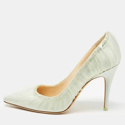 Jimmy Choo X Off-white Light Blue Satin And Pleated Pvc Anne Pumps In Multi