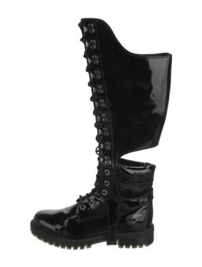 Pre-owned Jimmy Choo X Timberland Patent Leather Lace-up Boots In Black