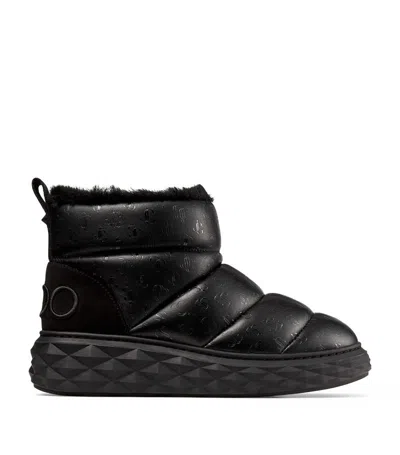 Jimmy Choo Xan Shearling-lined Quilted Logo-embossed Leather Boots In Black