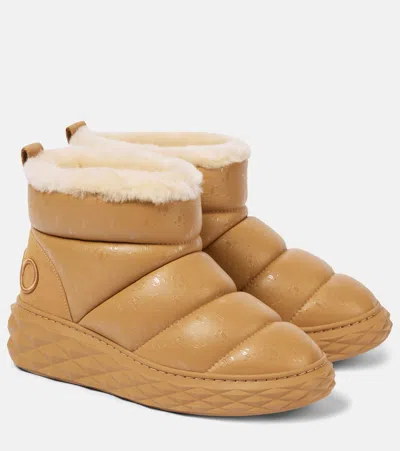 Jimmy Choo 30mm Xan Shearling Snow Boots In Camel