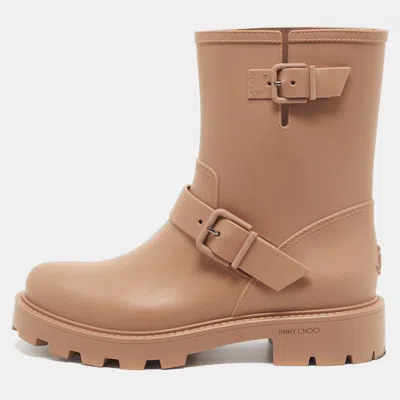Pre-owned Jimmy Choo Yael Size 40 Brown Rubber Ankle Length Boots