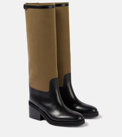 Jimmy Choo Yasmin Leather And Canvas Knee-high Boots In Multi