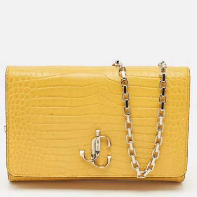 Pre-owned Jimmy Choo Yellow Croc Embossed Leather Varenne Chain Clutch