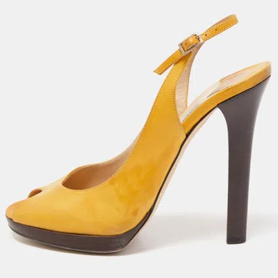 Jimmy Choo Yellow Leather Peep Toe Slingback Pumps