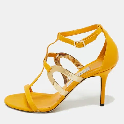 Pre-owned Jimmy Choo Yellow Leather T Strap Sandals Size 38.5